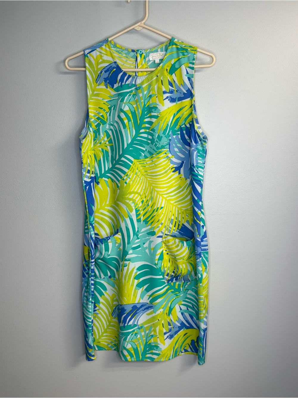 Mud Pie Tropical Leaf Shift Dress in Teal, Aqua & Yellow